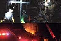 Rumah warga yang terbakar di Kelurahan Panyabungan I, saat api belum padam (bawah) dan api padam (atas), Kamis (16/3/2023) dini hari.