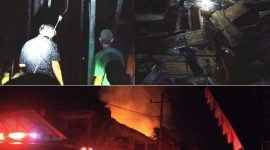 Rumah warga yang terbakar di Kelurahan Panyabungan I, saat api belum padam (bawah) dan api padam (atas), Kamis (16/3/2023) dini hari.
