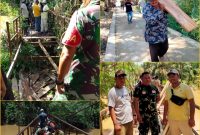 Gotong royong bersama untuk perbaikan jembatan penghubung antar desa ke pusat Kecamatan Batahan, Sabtu (8/4/2023).