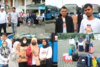 Pemudik asal Kabupaten Mandailing Natal saat sampai di Mesjid Agung Nur Ala Nur, Panyabungan, (20/4/2023).