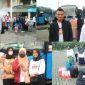 Pemudik asal Kabupaten Mandailing Natal saat sampai di Mesjid Agung Nur Ala Nur, Panyabungan, (20/4/2023).