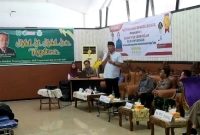 Bupati Mandailing Natal H.M. Ja'far Sukhairi Nasution memberitakan kata sambutan saat acara syukuran di Aula RSUD Panyabungan, Sabtu (27/5/2023).