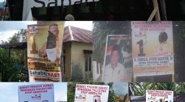 Baliho Caleg Fahrizal Efendi Nasution dari Partai Hanura saat diambil dokumentasi sudah dengan kondisi sobek. Foto: Joki Nasution