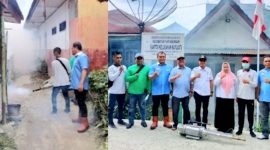 Pelaksanaan fogging di Lingkungan V Kelurahan Kayu Kati, Panyabungan bersama BONAPIT Center dan Dinkes Madina, Selasa (28/02/24). (ist)