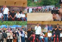 Moment opening Kejuaran Super Grasstrack Open Tropy Bobby Harun di sirkuit Taman Raja Batu, Kabupaten Mandailing Natal yang dibuka secara resmi Ketua IMI Sumut, Sabtu (21/9/2024). [Foto: Joki Nasution].