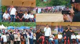 Moment opening Kejuaran Super Grasstrack Open Tropy Bobby Harun di sirkuit Taman Raja Batu, Kabupaten Mandailing Natal yang dibuka secara resmi Ketua IMI Sumut, Sabtu (21/9/2024). [Foto: Joki Nasution].